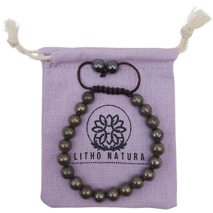 Shamballa Pyrite - Bracelet Simple Rang Ajustable - Litho Natura