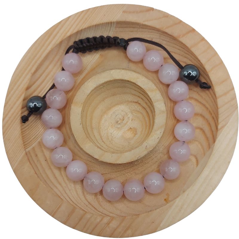 Shamballa Quartz Rose - Bracelet Simple Rang Ajustable - Litho Natura