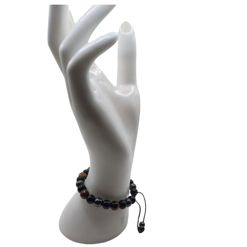 Shamballa Triple Pierre (Œil de Tigre, Hématite et Obsidienne) - Bracelet Simple Rang Ajustable - Litho Natura