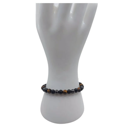 Shamballa Triple Pierre (Œil de Tigre, Hématite et Obsidienne) - Bracelet Simple Rang Ajustable - Litho Natura