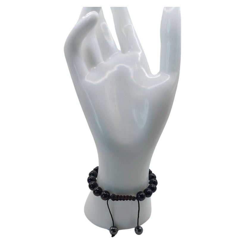 Shamballa Tourmaline Noire - Bracelet Simple Rang Ajustable - Litho Natura