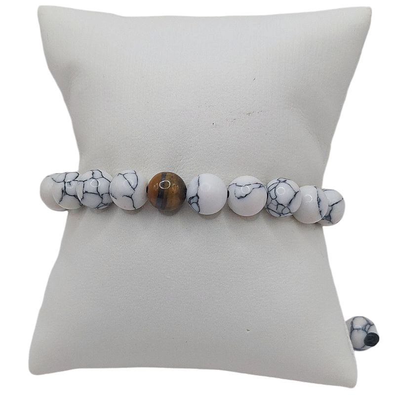 Shamballa Howlite Blanc Mixte - Bracelet Simple Rang Ajustable - Litho Natura