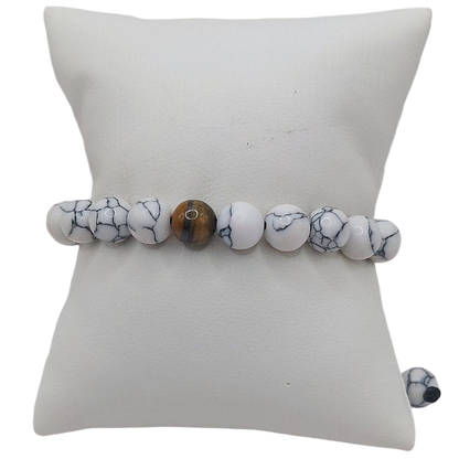Shamballa Howlite Blanc Mixte - Bracelet Simple Rang Ajustable - Litho Natura