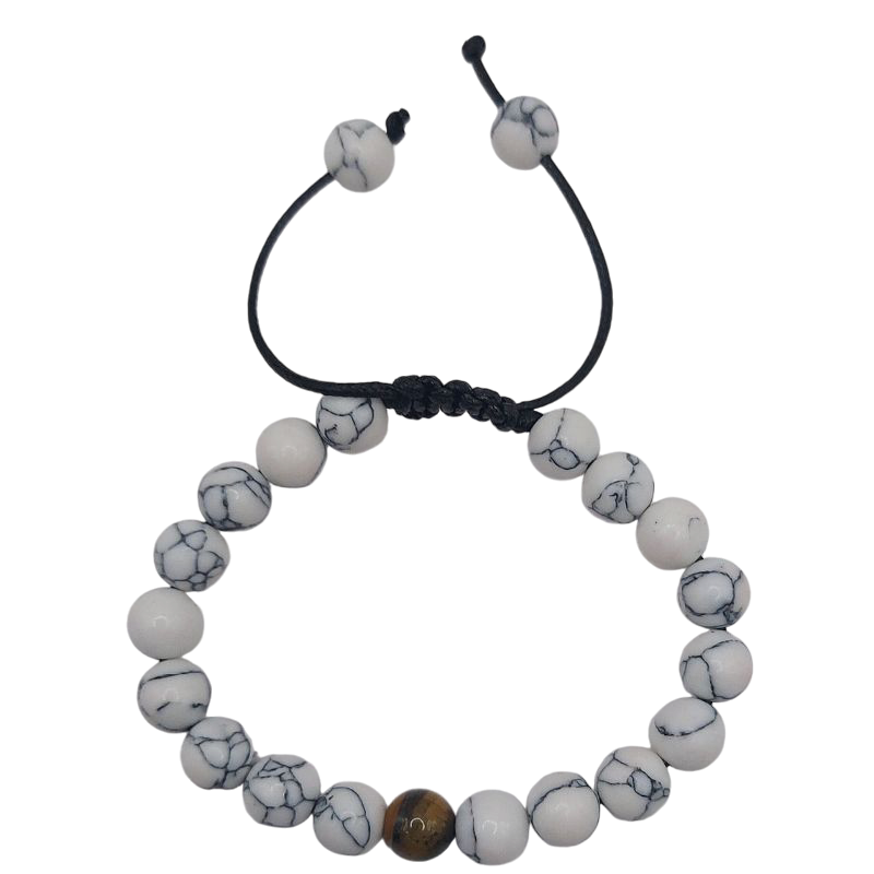 Shamballa Howlite Blanc Mixte - Bracelet Simple Rang Ajustable - Litho Natura
