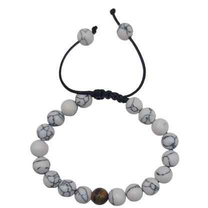 Shamballa Howlite Blanc Mixte - Bracelet Simple Rang Ajustable - Litho Natura