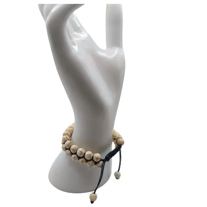 Shamballa Howlite Blanche - Bracelet Double Rang Ajustable - Litho Natura