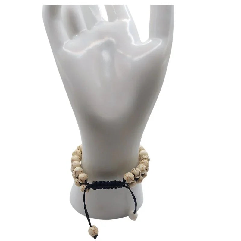 Shamballa Howlite Blanche - Bracelet Double Rang Ajustable - Litho Natura