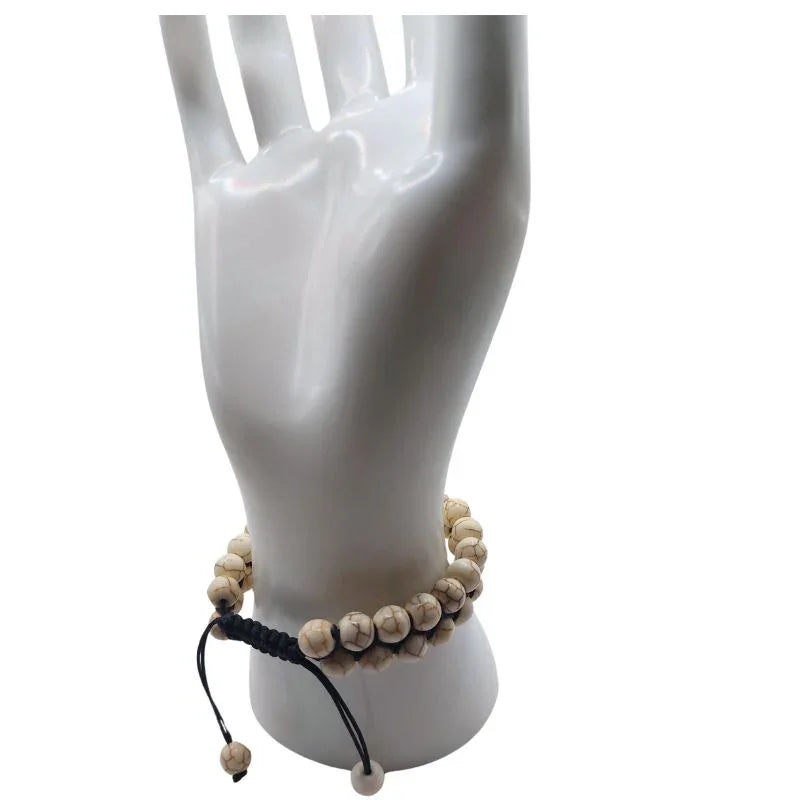 Shamballa Howlite Blanche - Bracelet Double Rang Ajustable - Litho Natura