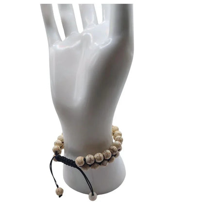 Shamballa Howlite Blanche - Bracelet Double Rang Ajustable - Litho Natura