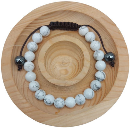 Shamballa Howlite Blanche - Bracelet Simple Rang Ajustable - Litho Natura