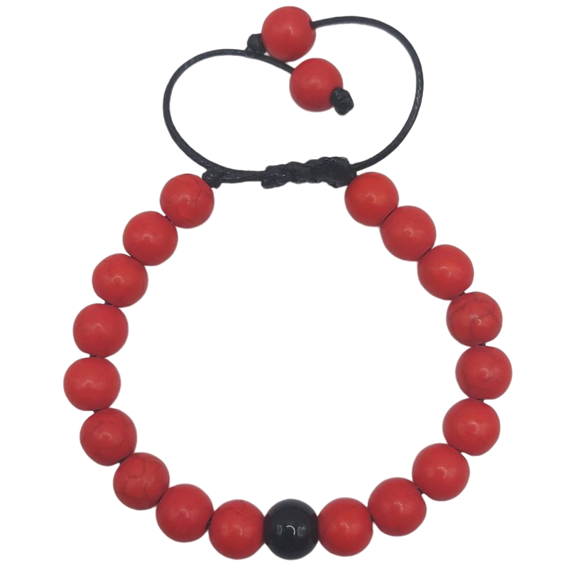 Shamballa Howlite Rouge Mixte - Bracelet Simple Rang Ajustable - Litho Natura