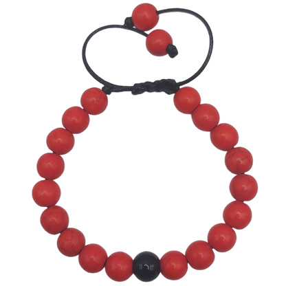 Shamballa Howlite Rouge Mixte - Bracelet Simple Rang Ajustable - Litho Natura