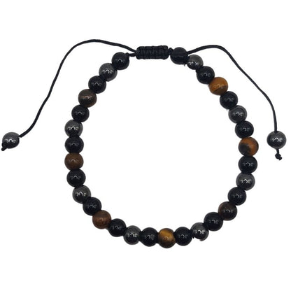 Shamballa Triple Pierre (Œil de Tigre, Hématite et Obsidienne) - Bracelet Simple Rang Ajustable