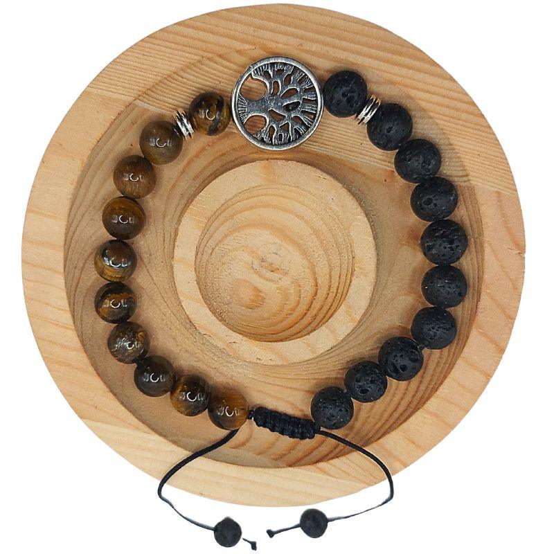 Shamballa en Pierre de Lave Naturelle et Perles d'Œil de Tigre - Litho Natura