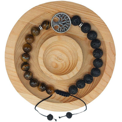 Shamballa en Pierre de Lave Naturelle et Perles d'Œil de Tigre - Litho Natura