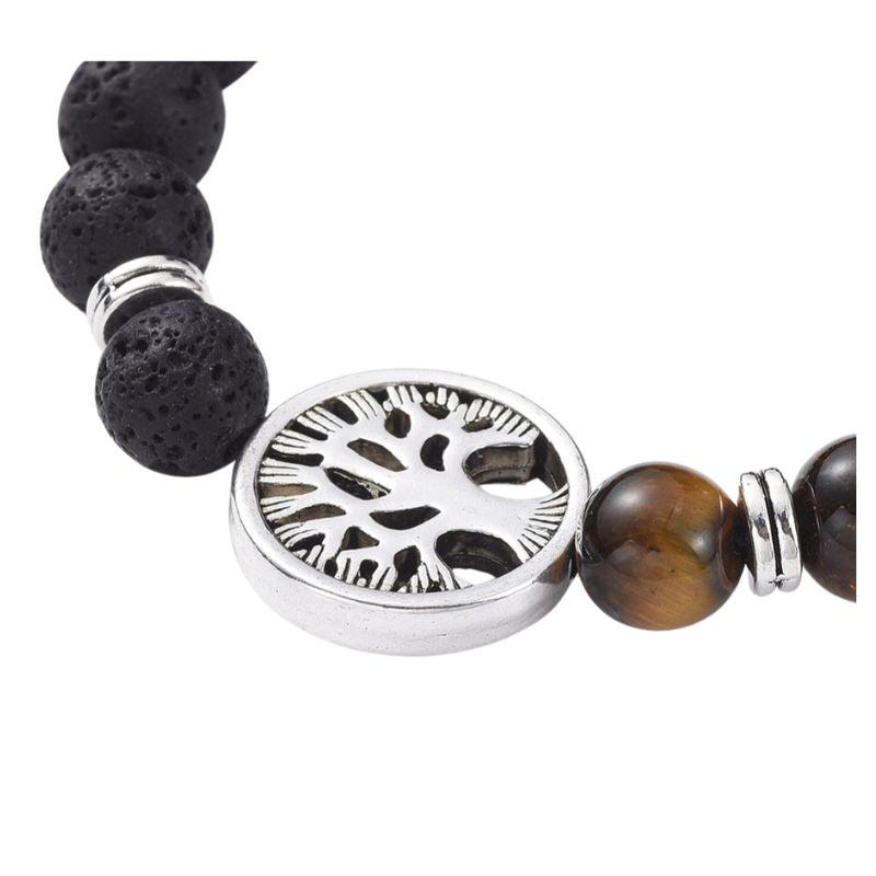 Shamballa en Pierre de Lave Naturelle et Perles d'Œil de Tigre - Litho Natura