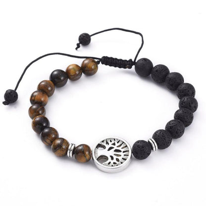 Shamballa en Pierre de Lave Naturelle et Perles d'Œil de Tigre - Litho Natura