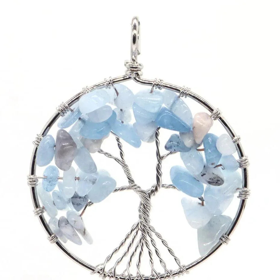 Pendentif Arbre de Vie en Aigue-Marine - Qualité A - Litho Natura