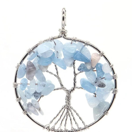 Pendentif Arbre de Vie en Aigue-Marine - Qualité A - Litho Natura