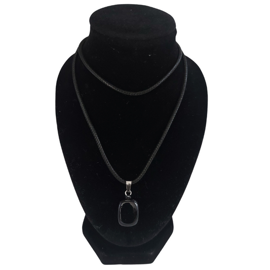 Pendentif Rectangulaire en Pierre Précieuse - Agate Noire