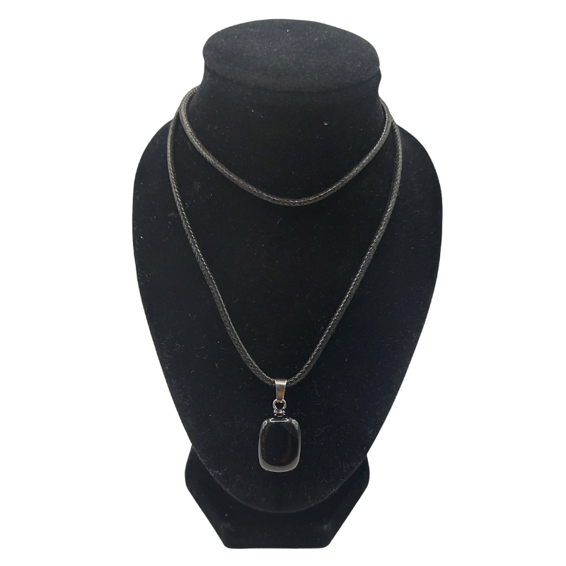 Pendentif Rectangulaire en Pierre Précieuse - Agate Noire