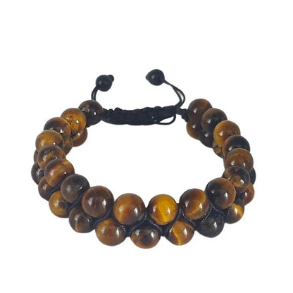 Shamballa Oeil de Tigre - Bracelet Double Rang Ajustable - Litho Natura