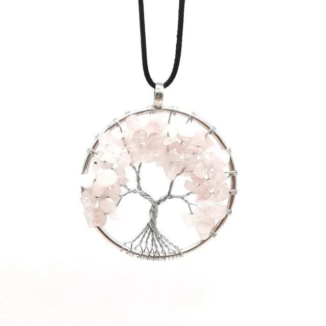 Pendentif Arbre de Vie en Quartz Rose - Qualité A - Litho Natura