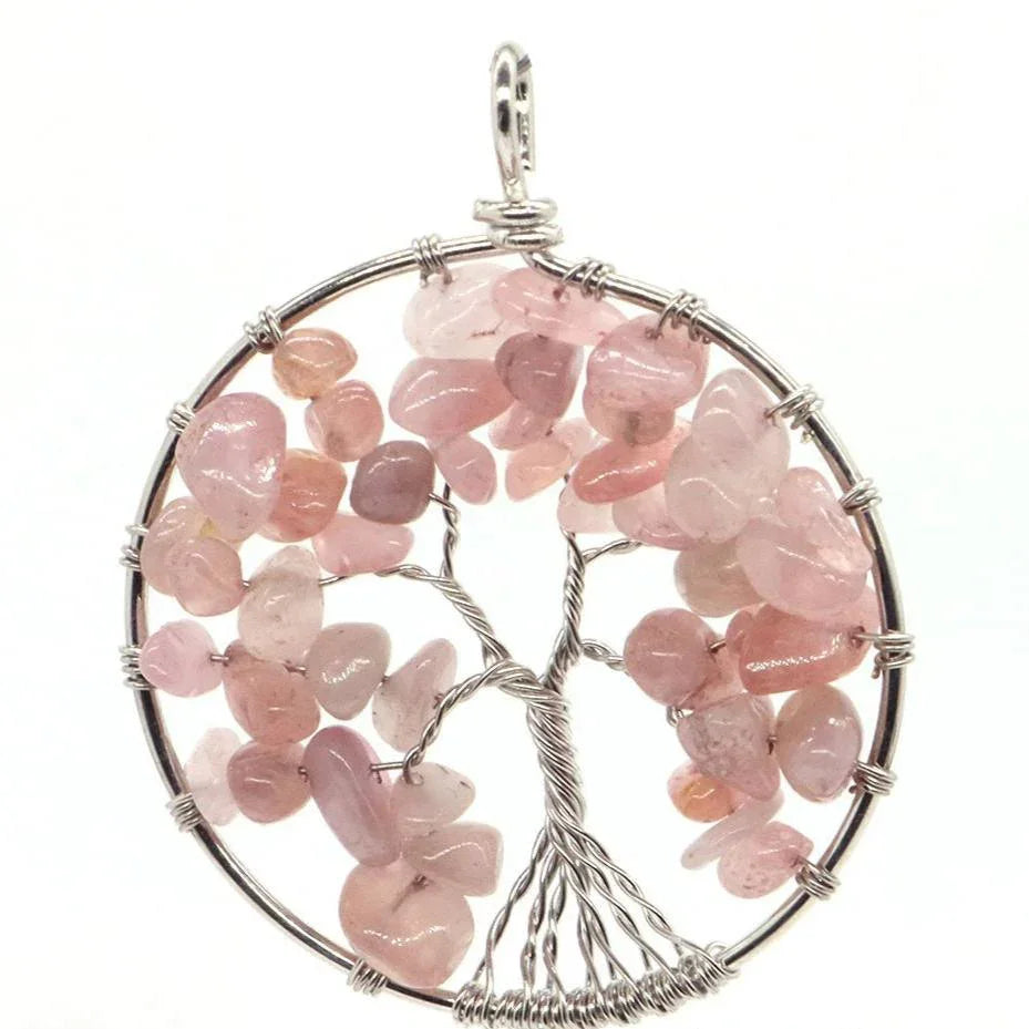 Pendentif Arbre de Vie en Quartz Rose - Qualité A - Litho Natura