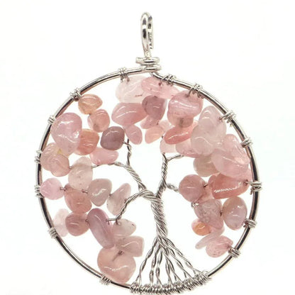 Pendentif Arbre de Vie en Quartz Rose - Qualité A - Litho Natura