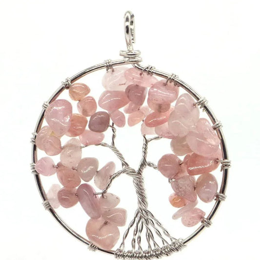 Pendentif Arbre de Vie en Quartz Rose - Qualité A - Litho Natura