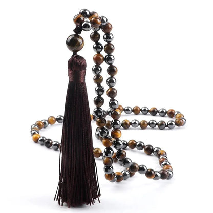 Collier Mala en Hématite et Oeil de Tigre - Équilibre et Énergie - Litho Natura