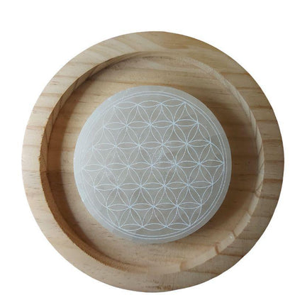 Disque de Sélénite avec Gravure Fleur de Vie - Purification et Bien-être - Litho Natura