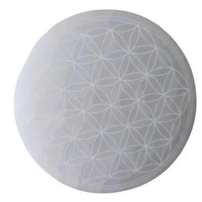 Disque de Sélénite avec Gravure Fleur de Vie - Purification et Bien-être - Litho Natura