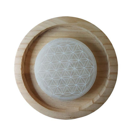 Disque de Sélénite avec Gravure Fleur de Vie - Purification et Bien-être - Litho Natura