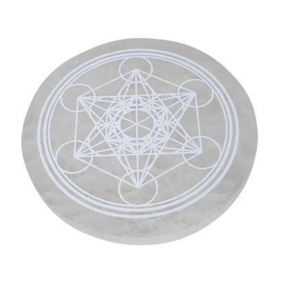 Disque de Sélénite avec Gravure Métatron - Purification et Bien-être - Litho Natura